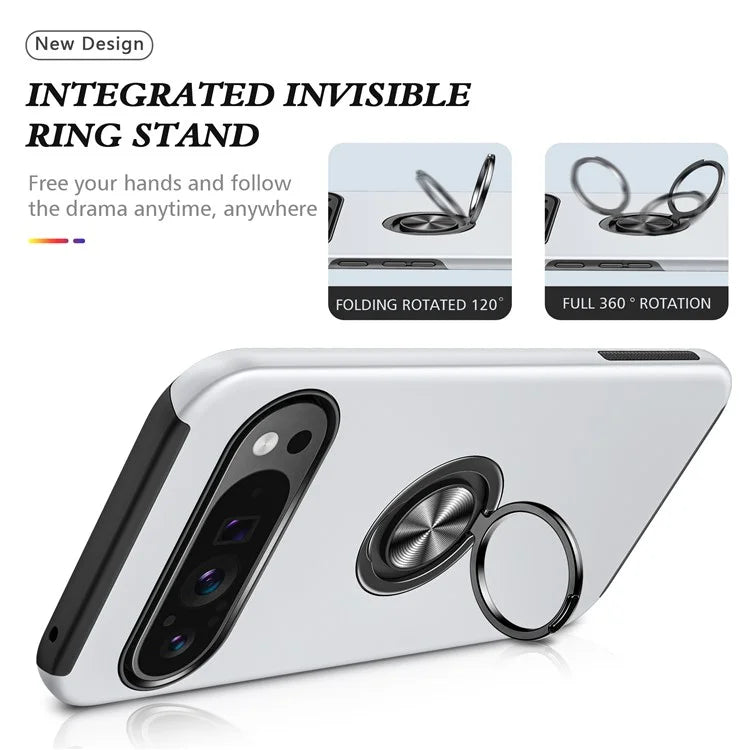 For Google Pixel 9 Pro XL Back Case Kickstand PC+TPU Shock-Absorbent Phone Cover