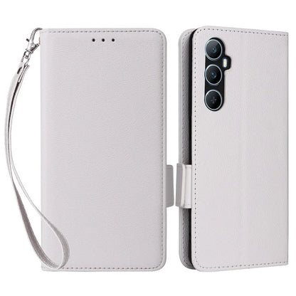 For Realme C65 4G Case Litchi Texture Leather Smart Phone Cover with Handy Strap