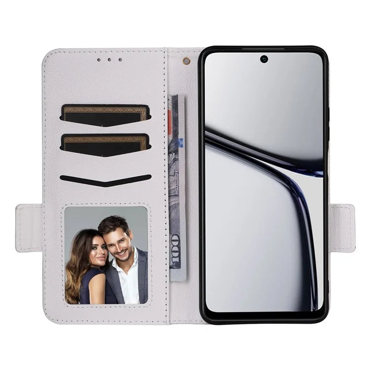 For Realme C65 4G Case Litchi Texture Leather Smart Phone Cover with Handy Strap