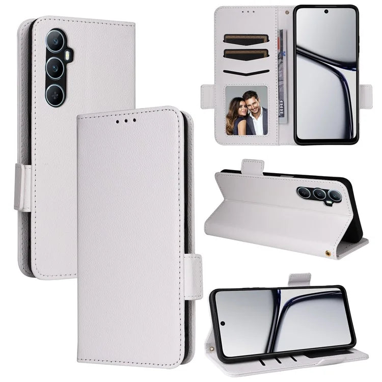 For Realme C65 4G Case Litchi Texture Leather Smart Phone Cover with Handy Strap