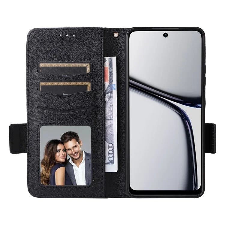 For Realme C65 4G Case Litchi Texture Leather Smart Phone Cover with Handy Strap