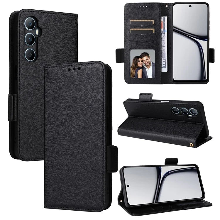 For Realme C65 4G Case Litchi Texture Leather Smart Phone Cover with Handy Strap