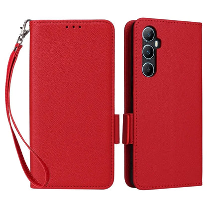 For Realme C65 4G Case Litchi Texture Leather Smart Phone Cover with Handy Strap