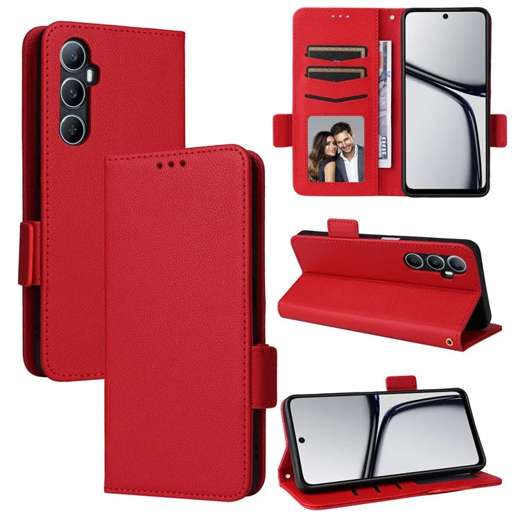 For Realme C65 4G Case Litchi Texture Leather Smart Phone Cover with Handy Strap