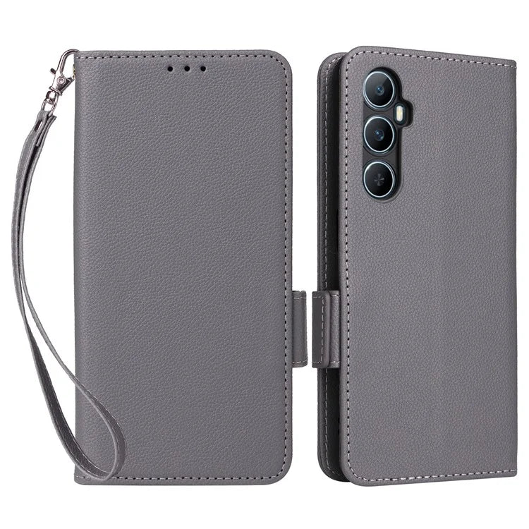 For Realme C65 4G Case Litchi Texture Leather Smart Phone Cover with Handy Strap