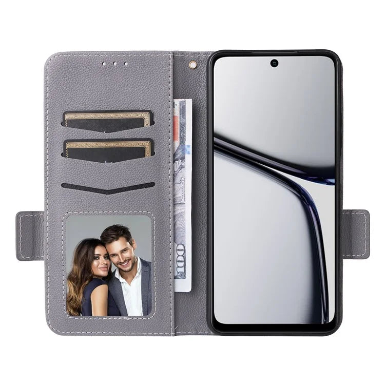 For Realme C65 4G Case Litchi Texture Leather Smart Phone Cover with Handy Strap