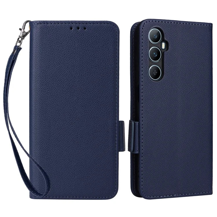 For Realme C65 4G Case Litchi Texture Leather Smart Phone Cover with Handy Strap