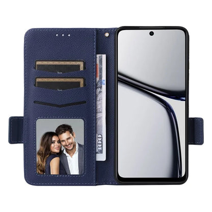 For Realme C65 4G Case Litchi Texture Leather Smart Phone Cover with Handy Strap