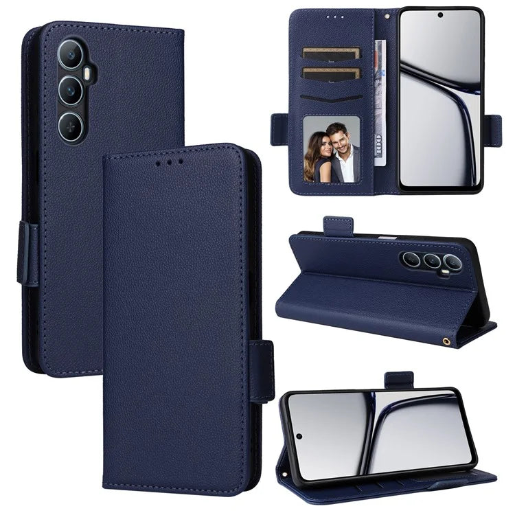 For Realme C65 4G Case Litchi Texture Leather Smart Phone Cover with Handy Strap