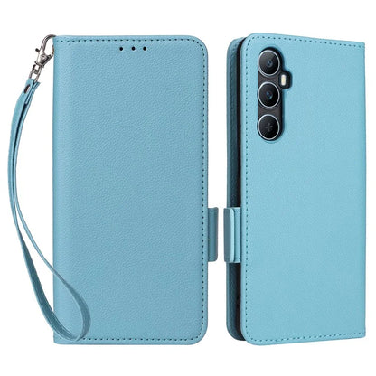 For Realme C65 4G Case Litchi Texture Leather Smart Phone Cover with Handy Strap