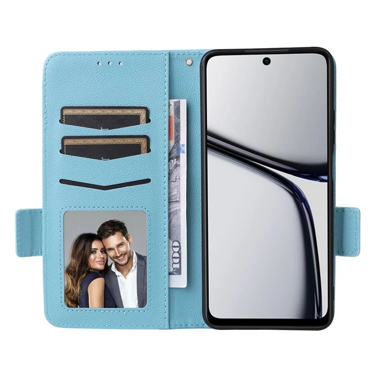 For Realme C65 4G Case Litchi Texture Leather Smart Phone Cover with Handy Strap