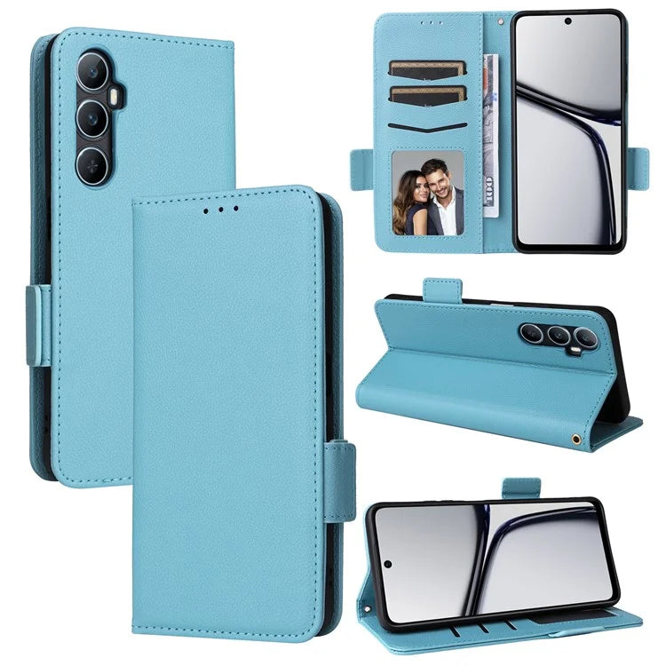For Realme C65 4G Case Litchi Texture Leather Smart Phone Cover with Handy Strap