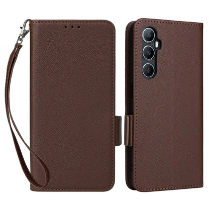 For Realme C65 4G Case Litchi Texture Leather Smart Phone Cover with Handy Strap