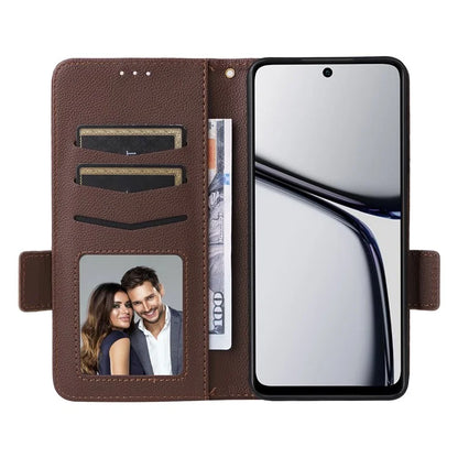 For Realme C65 4G Case Litchi Texture Leather Smart Phone Cover with Handy Strap