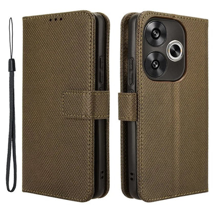 For Xiaomi Redmi Turbo 3 5G / Poco F6 5G Case Diamond Texture Foldable Stand Phone Cover with Hand Strap