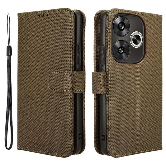 For Xiaomi Redmi Turbo 3 5G / Poco F6 5G Case Diamond Texture Foldable Stand Phone Cover with Hand Strap