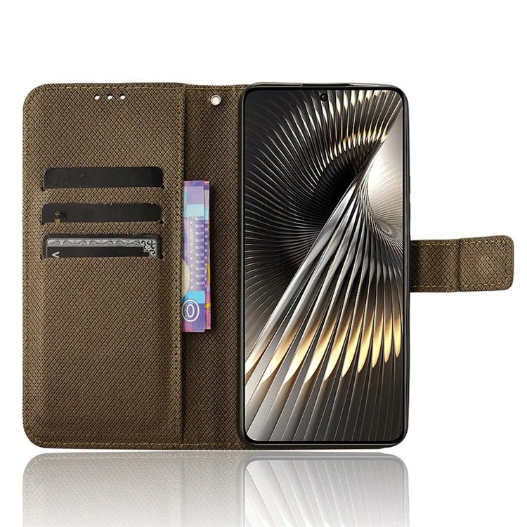 For Xiaomi Redmi Turbo 3 5G / Poco F6 5G Case Diamond Texture Foldable Stand Phone Cover with Hand Strap