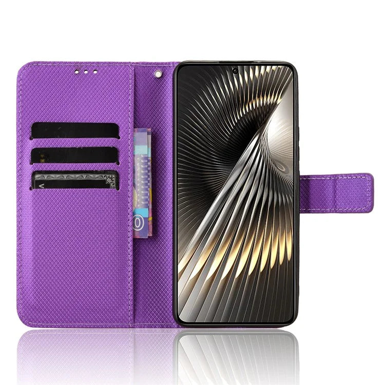For Xiaomi Redmi Turbo 3 5G / Poco F6 5G Case Diamond Texture Foldable Stand Phone Cover with Hand Strap