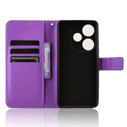 For Xiaomi Redmi Turbo 3 5G / Poco F6 5G Case Diamond Texture Foldable Stand Phone Cover with Hand Strap