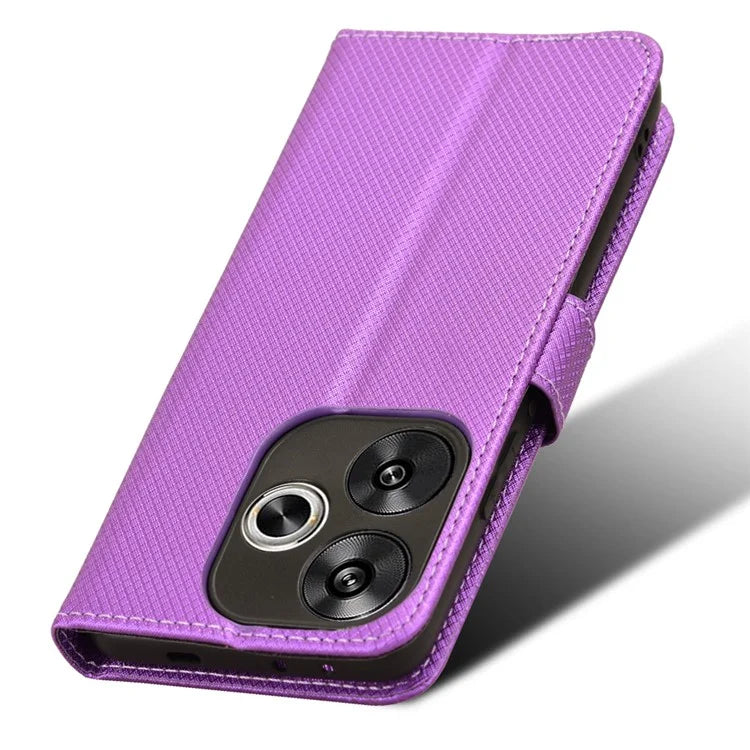 For Xiaomi Redmi Turbo 3 5G / Poco F6 5G Case Diamond Texture Foldable Stand Phone Cover with Hand Strap