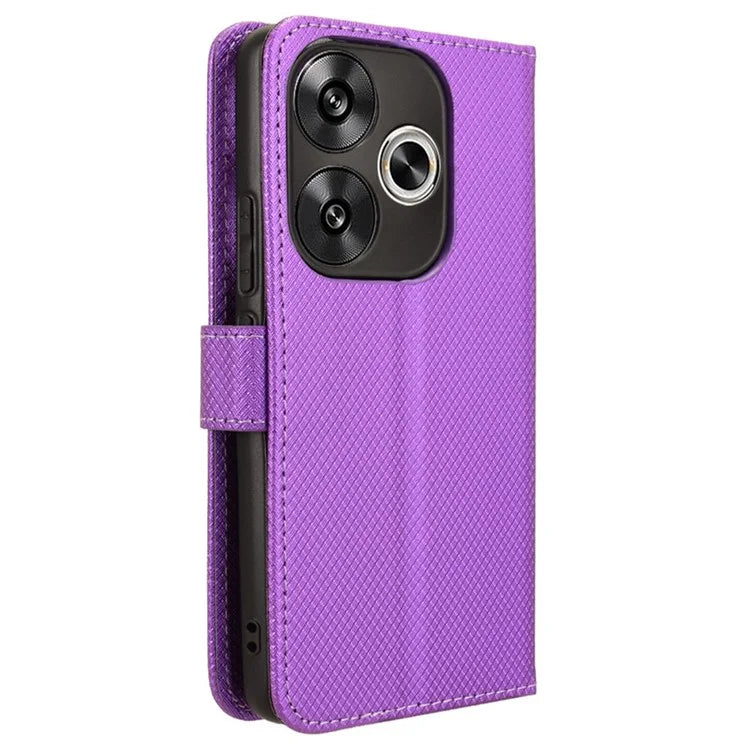 For Xiaomi Redmi Turbo 3 5G / Poco F6 5G Case Diamond Texture Foldable Stand Phone Cover with Hand Strap