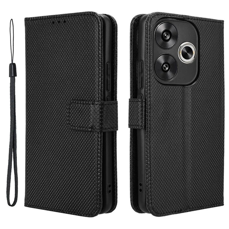 For Xiaomi Redmi Turbo 3 5G / Poco F6 5G Case Diamond Texture Foldable Stand Phone Cover with Hand Strap