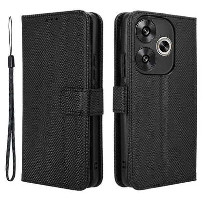 For Xiaomi Redmi Turbo 3 5G / Poco F6 5G Case Diamond Texture Foldable Stand Phone Cover with Hand Strap