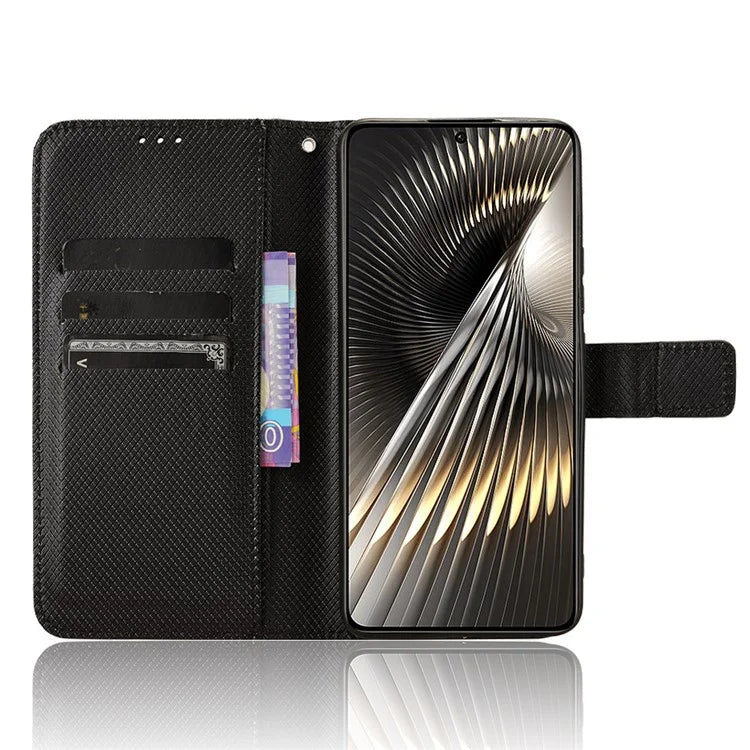 For Xiaomi Redmi Turbo 3 5G / Poco F6 5G Case Diamond Texture Foldable Stand Phone Cover with Hand Strap