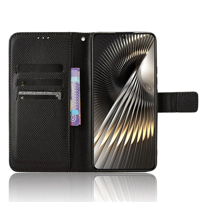 For Xiaomi Redmi Turbo 3 5G / Poco F6 5G Case Diamond Texture Foldable Stand Phone Cover with Hand Strap