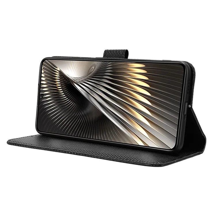 For Xiaomi Redmi Turbo 3 5G / Poco F6 5G Case Diamond Texture Foldable Stand Phone Cover with Hand Strap