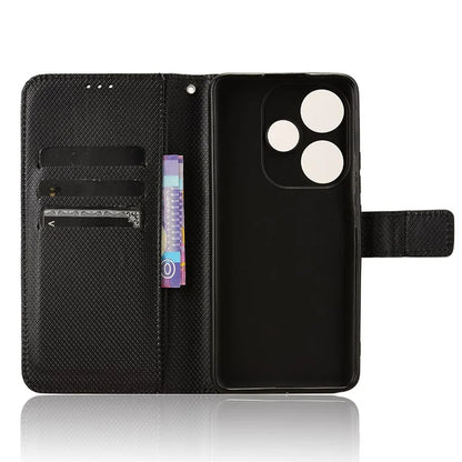 For Xiaomi Redmi Turbo 3 5G / Poco F6 5G Case Diamond Texture Foldable Stand Phone Cover with Hand Strap