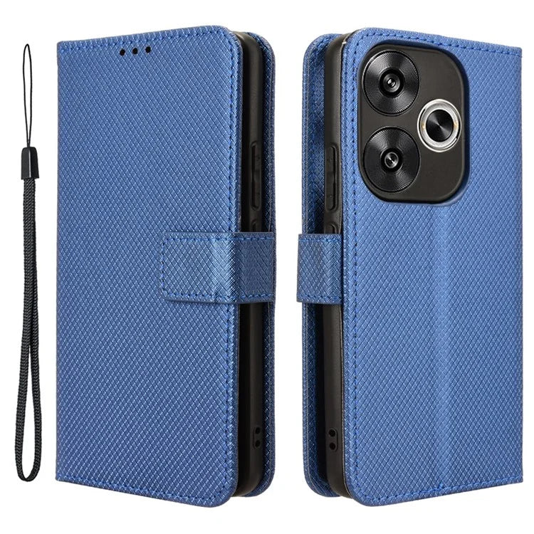 For Xiaomi Redmi Turbo 3 5G / Poco F6 5G Case Diamond Texture Foldable Stand Phone Cover with Hand Strap