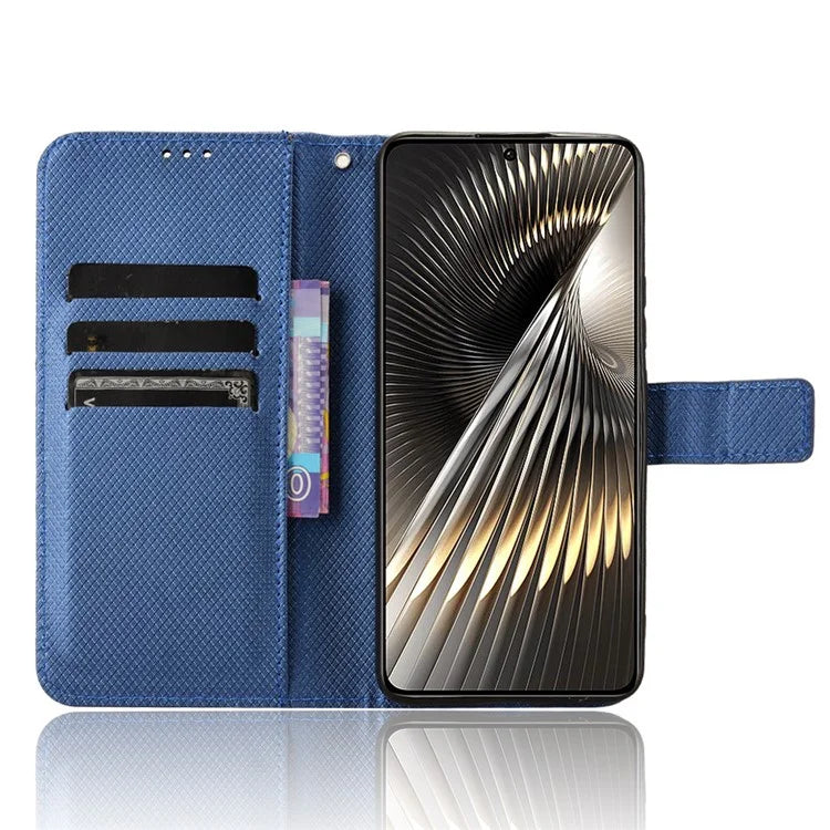 For Xiaomi Redmi Turbo 3 5G / Poco F6 5G Case Diamond Texture Foldable Stand Phone Cover with Hand Strap
