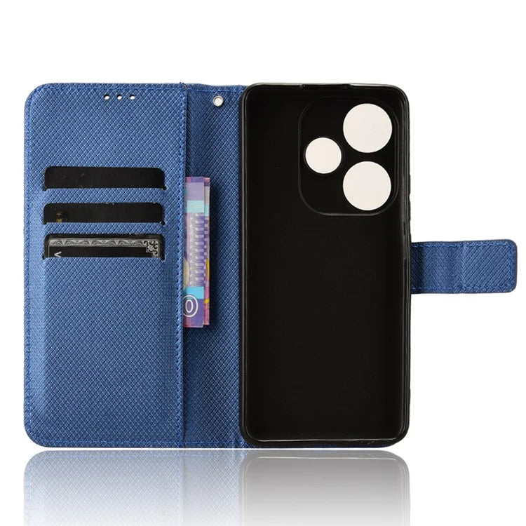 For Xiaomi Redmi Turbo 3 5G / Poco F6 5G Case Diamond Texture Foldable Stand Phone Cover with Hand Strap