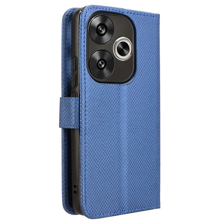 For Xiaomi Redmi Turbo 3 5G / Poco F6 5G Case Diamond Texture Foldable Stand Phone Cover with Hand Strap