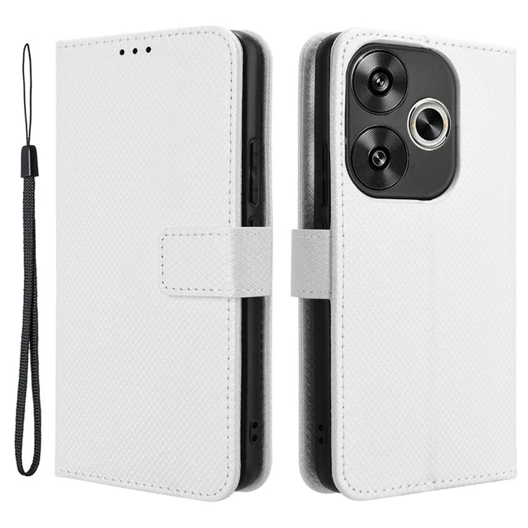 For Xiaomi Redmi Turbo 3 5G / Poco F6 5G Case Diamond Texture Foldable Stand Phone Cover with Hand Strap