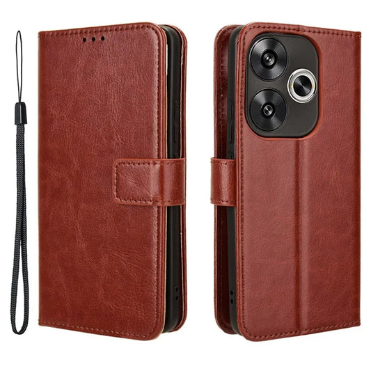 For Xiaomi Redmi Turbo 3 5G / Poco F6 5G Case with Wrist Strap Crazy Horse Texture Magnetic Clasp Phone Cover