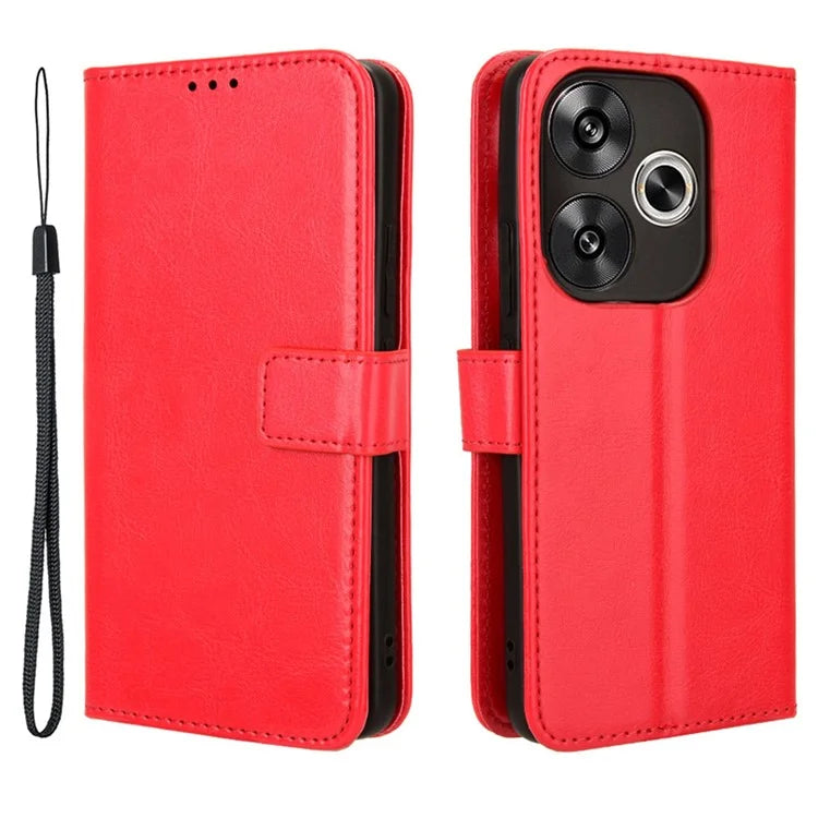 For Xiaomi Redmi Turbo 3 5G / Poco F6 5G Case with Wrist Strap Crazy Horse Texture Magnetic Clasp Phone Cover