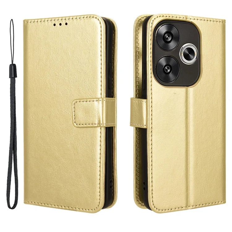 For Xiaomi Redmi Turbo 3 5G / Poco F6 5G Case with Wrist Strap Crazy Horse Texture Magnetic Clasp Phone Cover