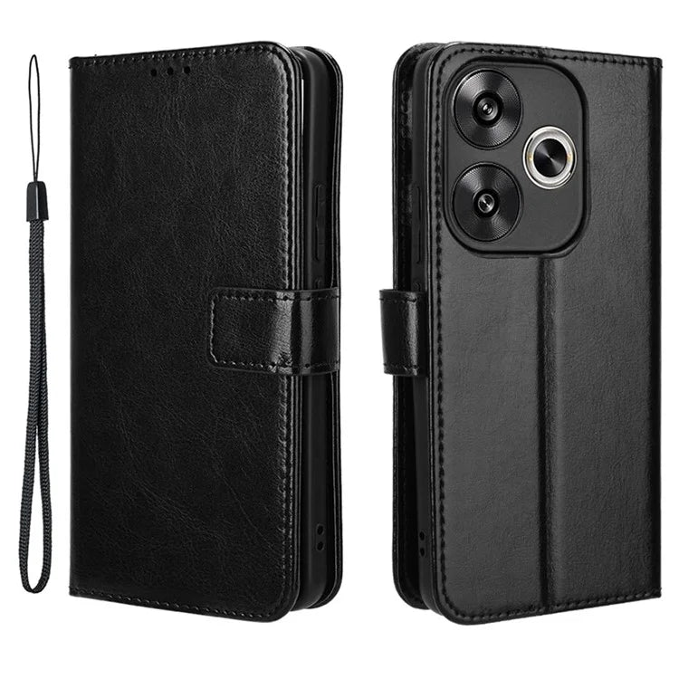 For Xiaomi Redmi Turbo 3 5G / Poco F6 5G Case with Wrist Strap Crazy Horse Texture Magnetic Clasp Phone Cover