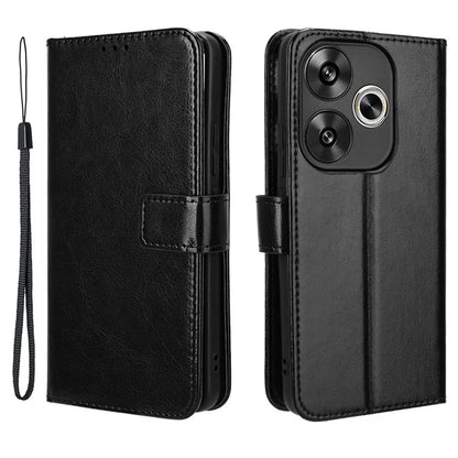 For Xiaomi Redmi Turbo 3 5G / Poco F6 5G Case with Wrist Strap Crazy Horse Texture Magnetic Clasp Phone Cover