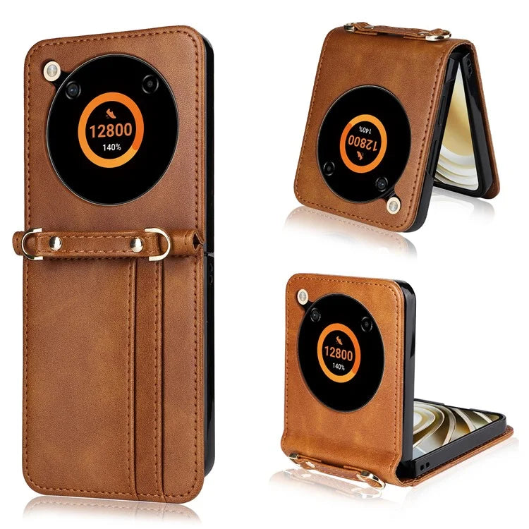 For ZTE nubia Flip 5G / Libero Flip A304ZT Case Card Holder Leather Phone Cover with Lanyard