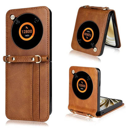 For ZTE nubia Flip 5G / Libero Flip A304ZT Case Card Holder Leather Phone Cover with Lanyard