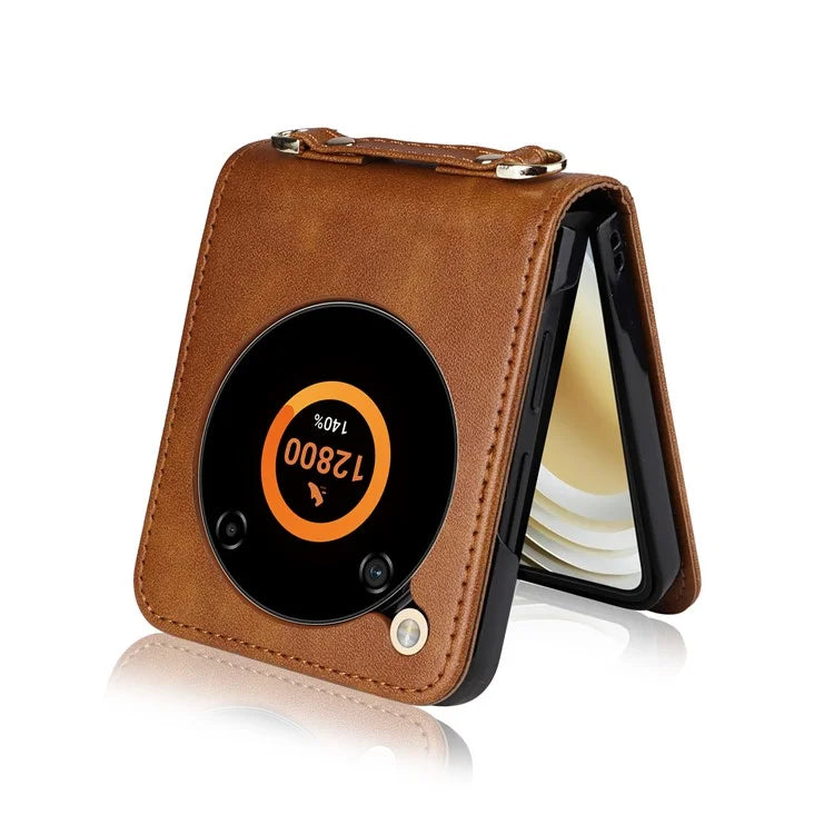 For ZTE nubia Flip 5G / Libero Flip A304ZT Case Card Holder Leather Phone Cover with Lanyard