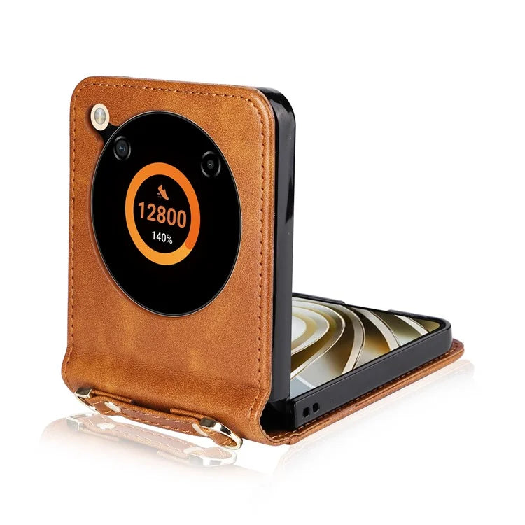 For ZTE nubia Flip 5G / Libero Flip A304ZT Case Card Holder Leather Phone Cover with Lanyard