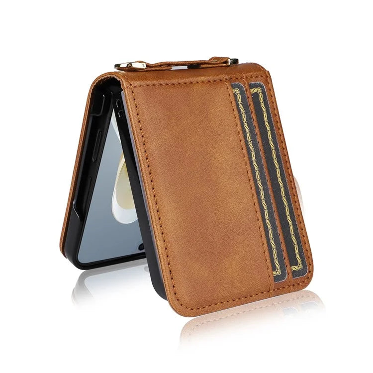 For ZTE nubia Flip 5G / Libero Flip A304ZT Case Card Holder Leather Phone Cover with Lanyard
