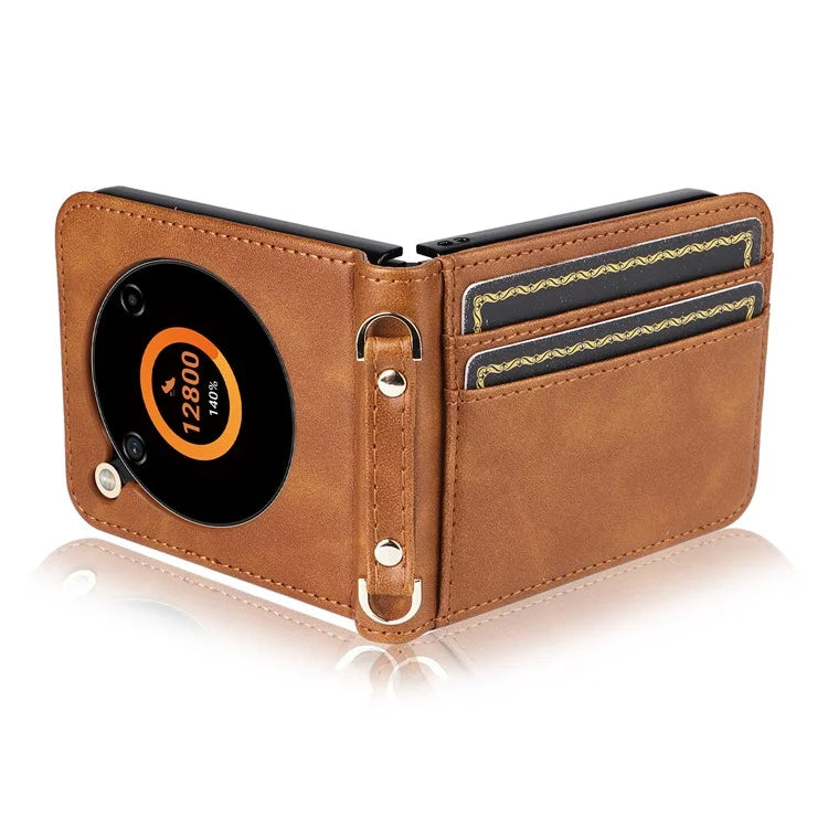 For ZTE nubia Flip 5G / Libero Flip A304ZT Case Card Holder Leather Phone Cover with Lanyard