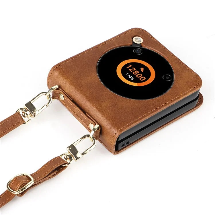 For ZTE nubia Flip 5G / Libero Flip A304ZT Case Card Holder Leather Phone Cover with Lanyard