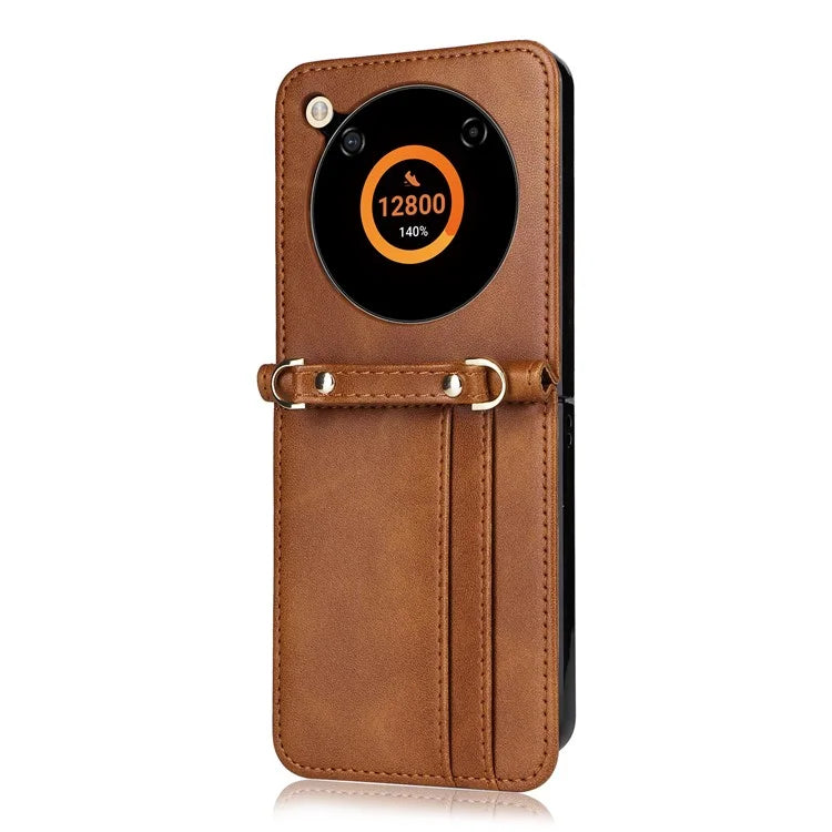 For ZTE nubia Flip 5G / Libero Flip A304ZT Case Card Holder Leather Phone Cover with Lanyard