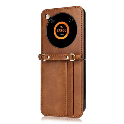 For ZTE nubia Flip 5G / Libero Flip A304ZT Case Card Holder Leather Phone Cover with Lanyard